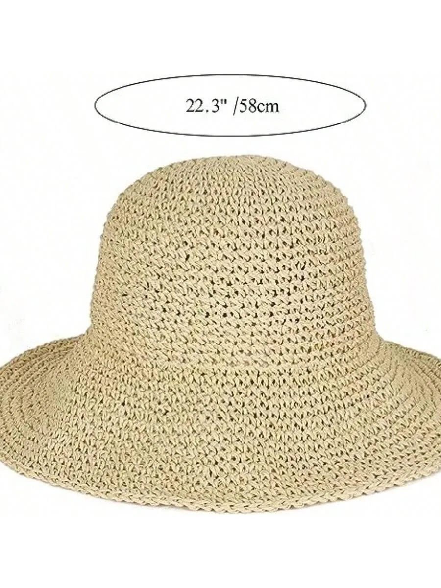 1pc Handmade Summer Sun Hat Women's Sunscreen Beach Hat Holiday Straw Hat With Wide Brim, Fishing Hat