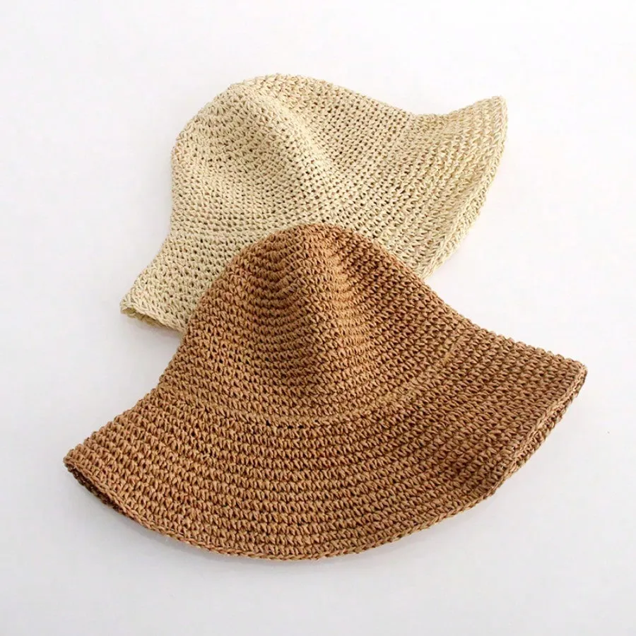 1pc Handmade Summer Sun Hat Women's Sunscreen Beach Hat Holiday Straw Hat With Wide Brim, Fishing Hat