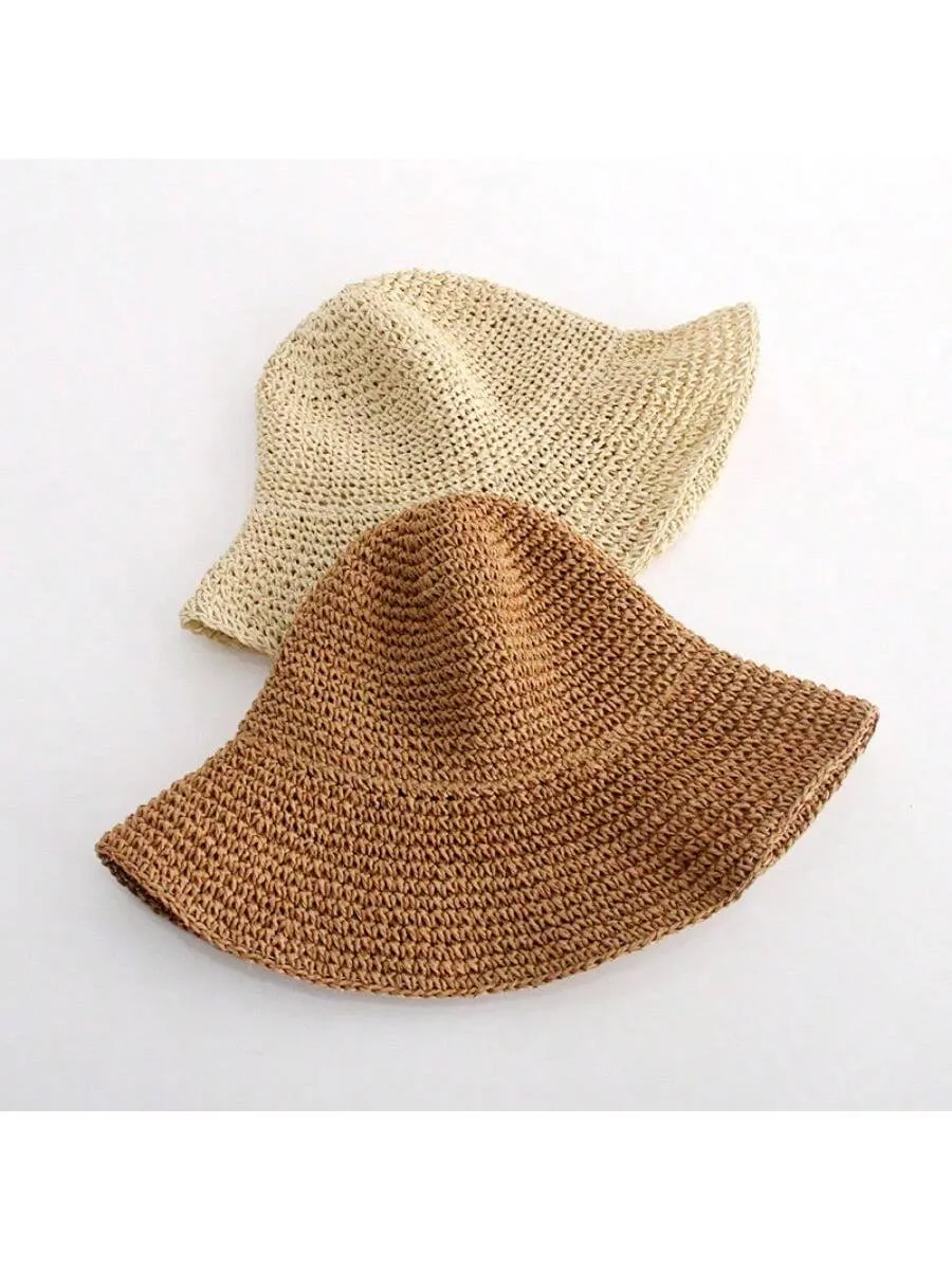 1pc Handmade Summer Sun Hat Women's Sunscreen Beach Hat Holiday Straw Hat With Wide Brim, Fishing Hat