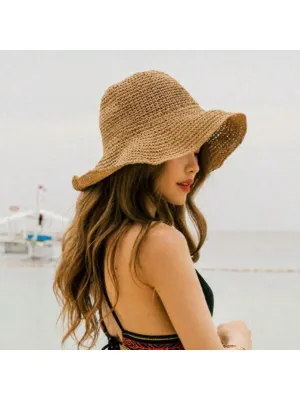 1pc Handmade Summer Sun Hat Women's Sunscreen Beach Hat Holiday Straw Hat With Wide Brim, Fishing Hat