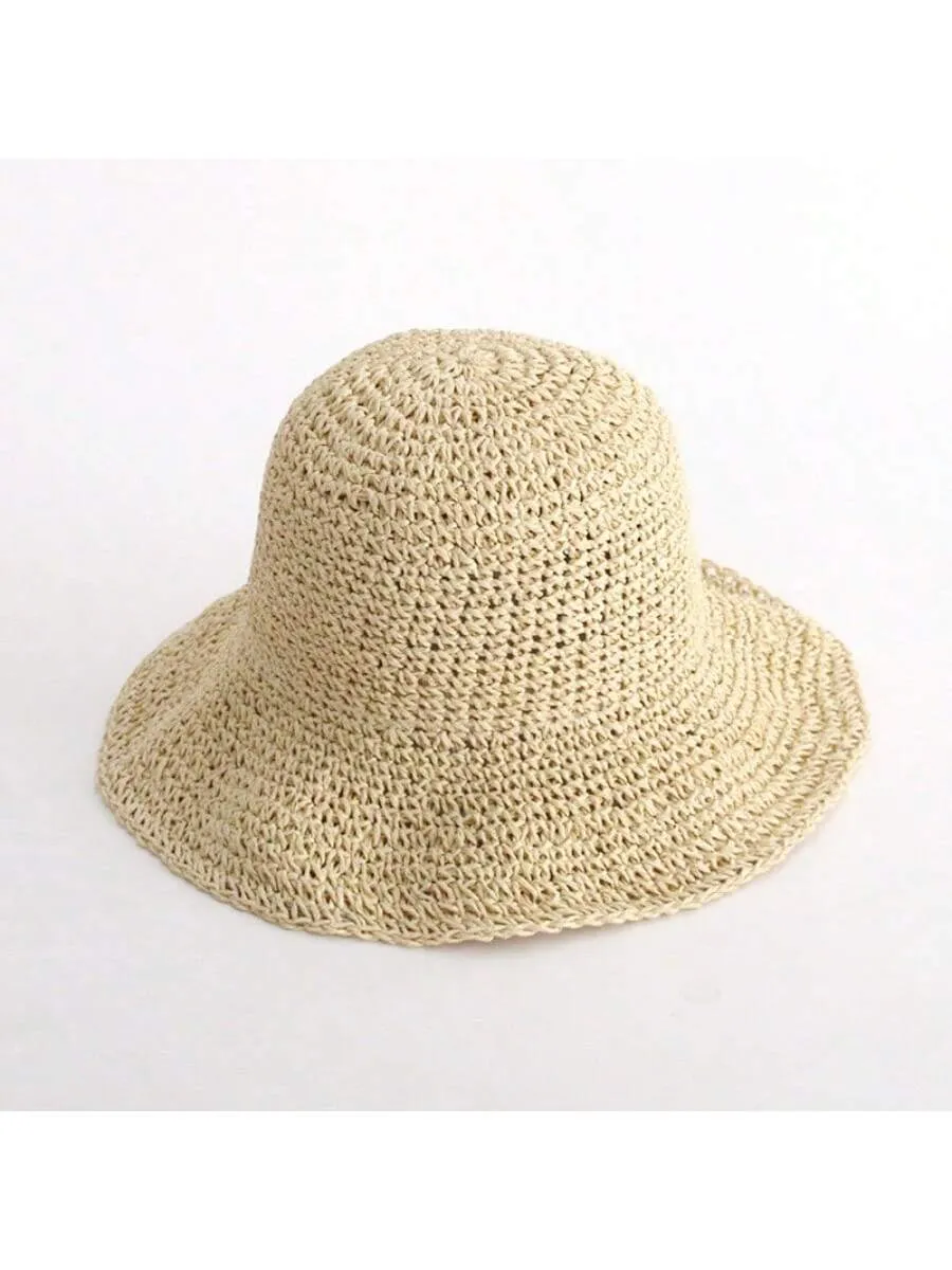 1pc Handmade Summer Sun Hat Women's Sunscreen Beach Hat Holiday Straw Hat With Wide Brim, Fishing Hat