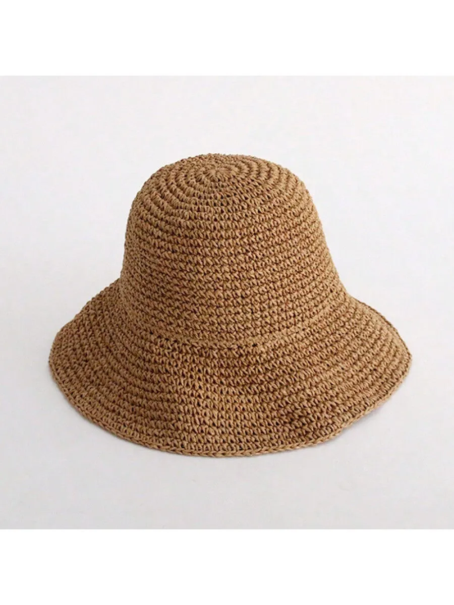 1pc Handmade Summer Sun Hat Women's Sunscreen Beach Hat Holiday Straw Hat With Wide Brim, Fishing Hat