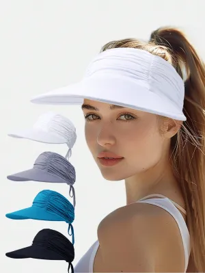 1pc Solid Color Women's Swim Fabric Sun Protection Bucket Hat For Beach Vacation Style