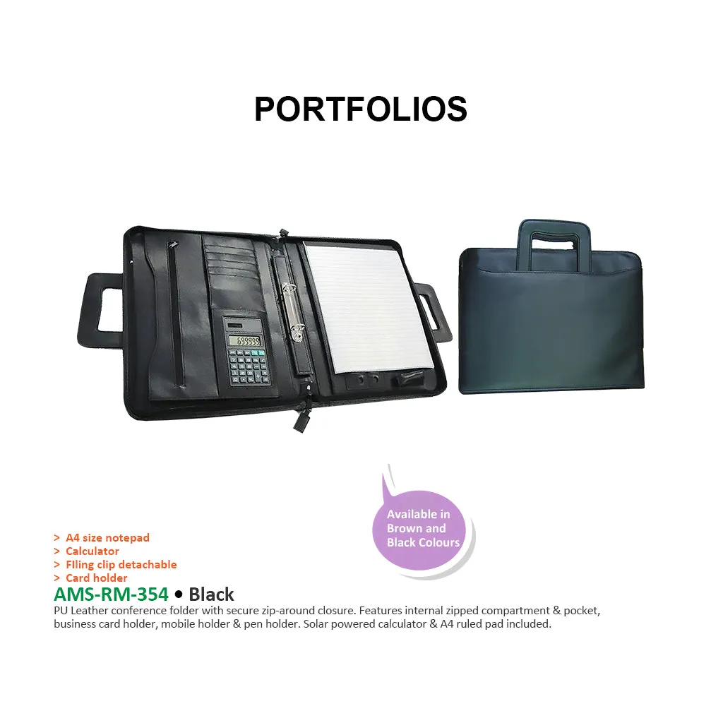 AMS-RM-354 - PU Leather portfolio (Black)