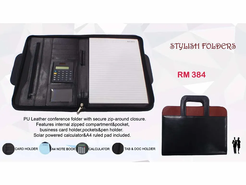 AMS-RM 384 - PU leather Portfolio with handle