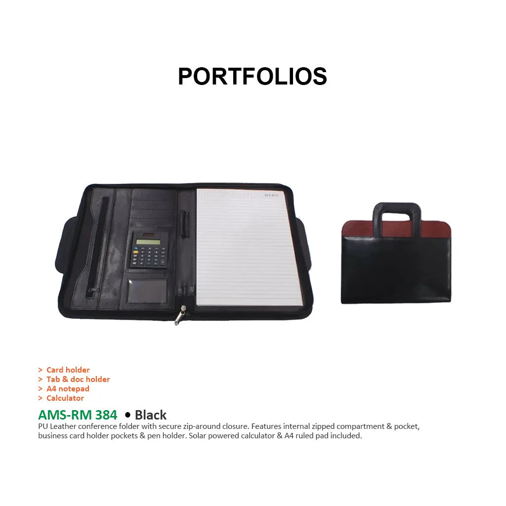 AMS-RM 384 - PU leather Portfolio with handle