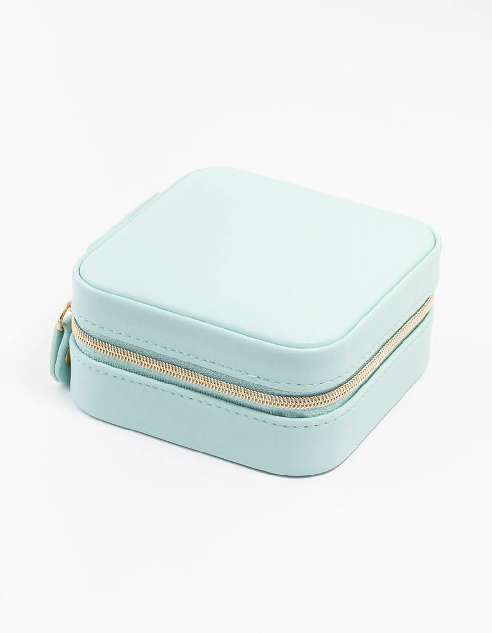 Blue Faux Leather Compact  Square Jewellery Case