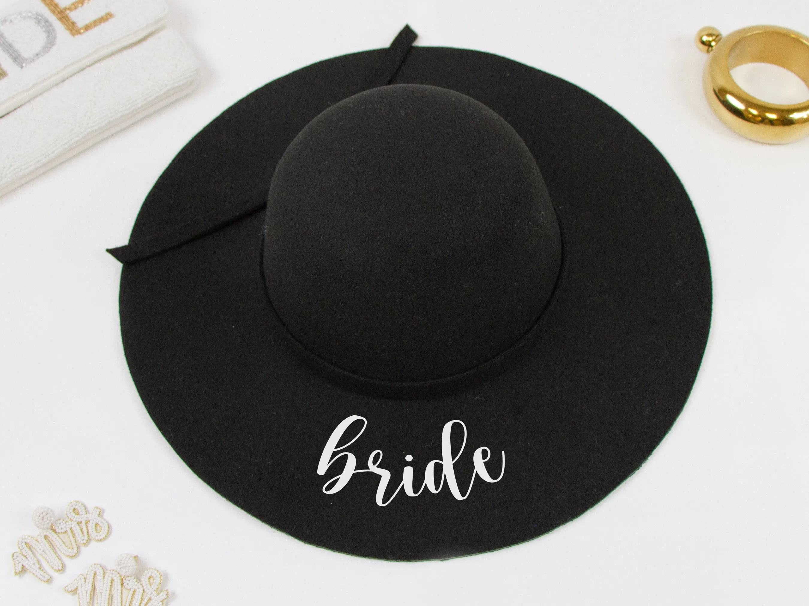 Bride, Bride Tribe Black Felt Floppy Hat