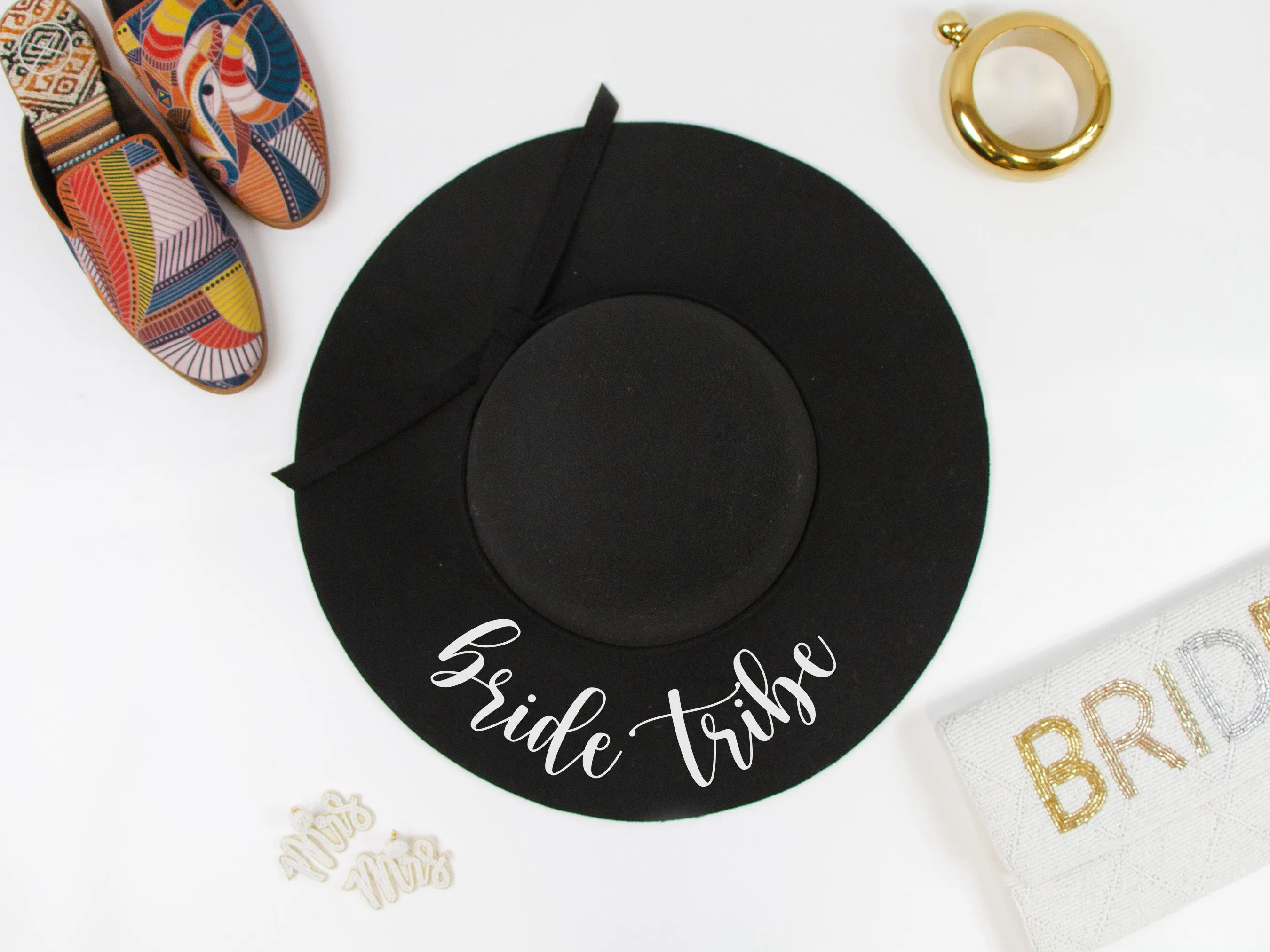 Bride, Bride Tribe Black Felt Floppy Hat