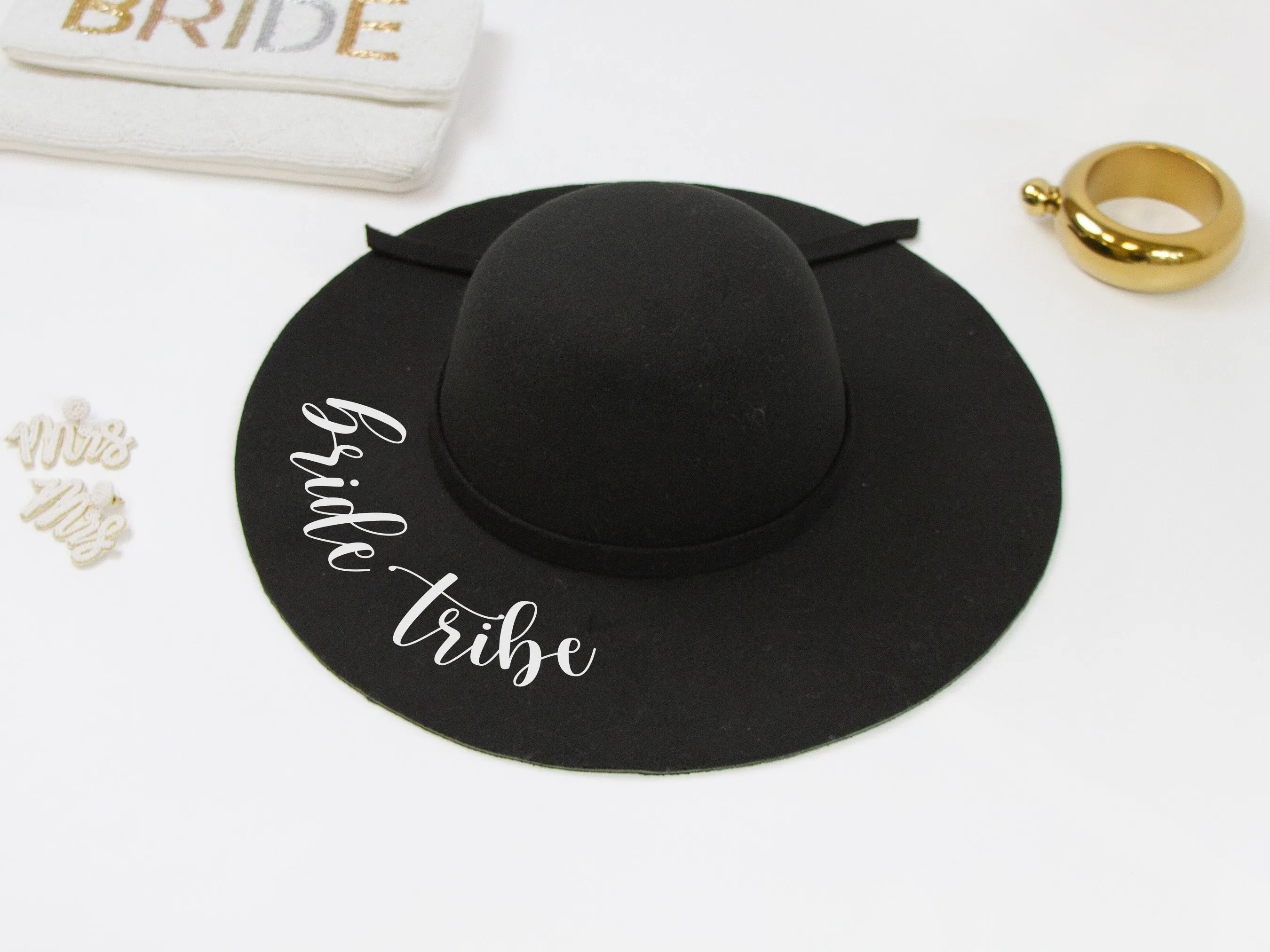 Bride, Bride Tribe Black Felt Floppy Hat