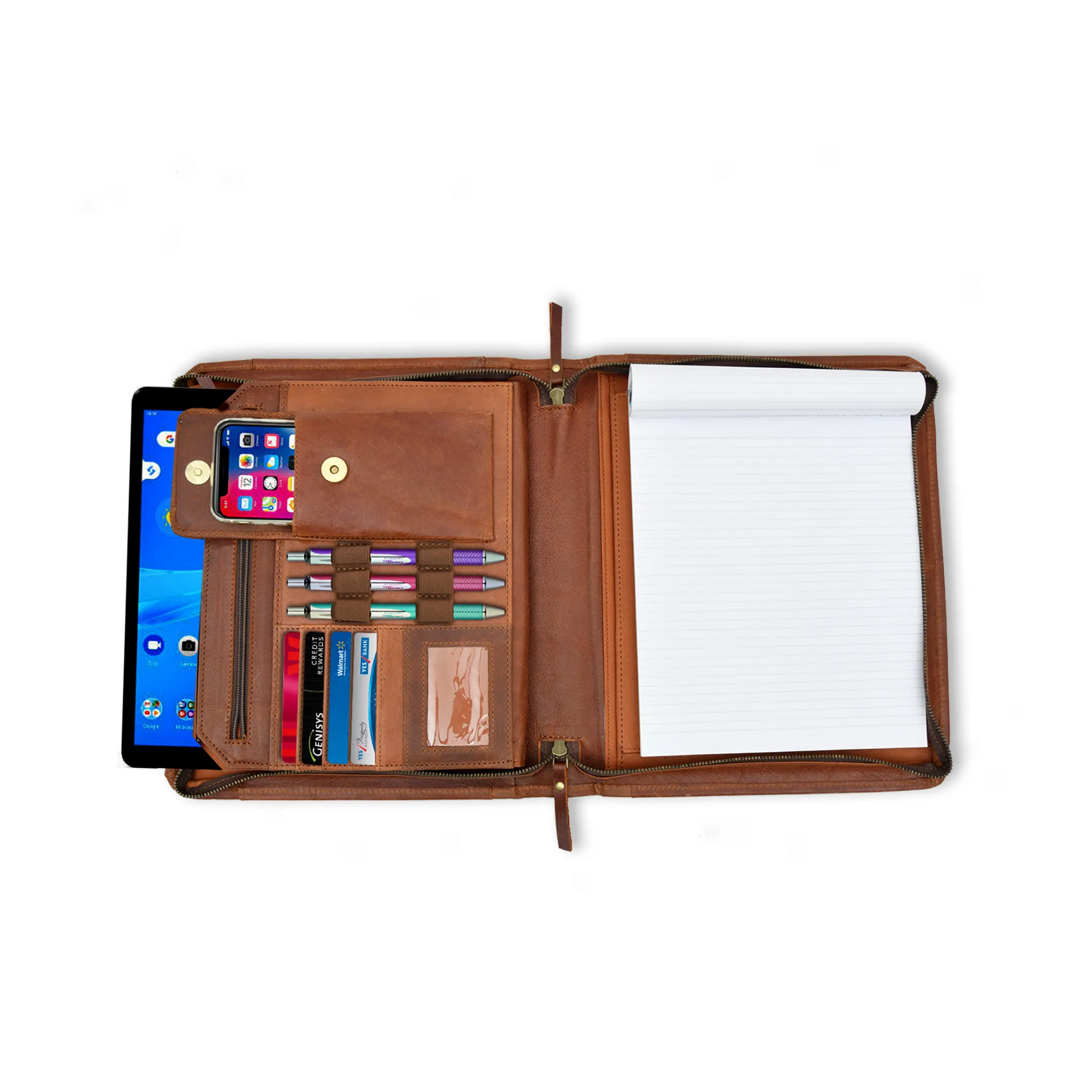 Brown Premium Leather Padfolio with Card and Pen Holders