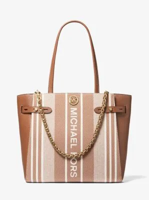 Carmen Large Striped Jacquard and Leather Tote Bag