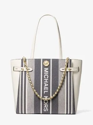 Carmen Large Striped Jacquard and Leather Tote Bag