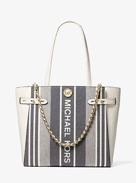 Carmen Large Striped Jacquard and Leather Tote Bag