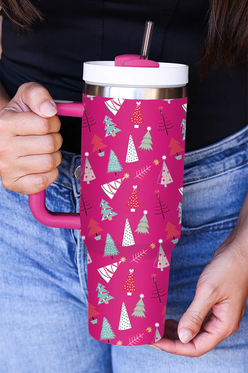 Cartoon Christmas Tree Printed Thermos Cup Holiday Christmas Gifts