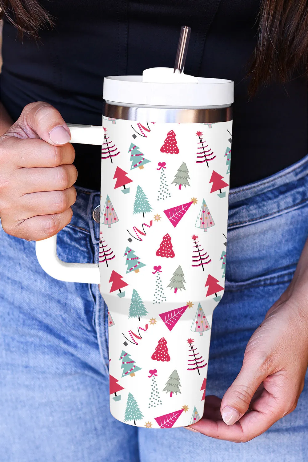 Cartoon Christmas Tree Printed Thermos Cup Holiday Christmas Gifts