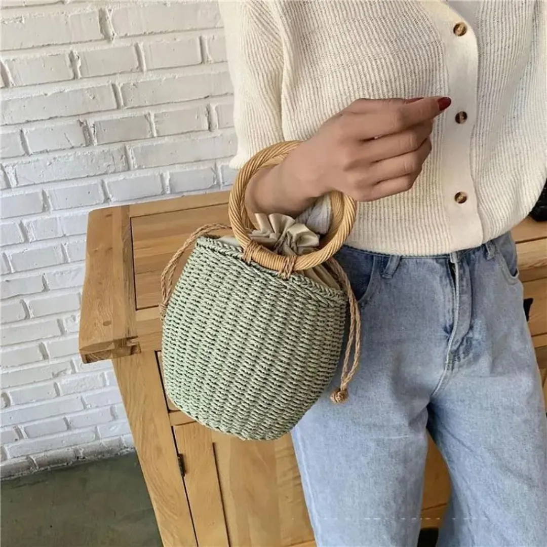 Chokore Straw Pot-shaped Bag (Green)