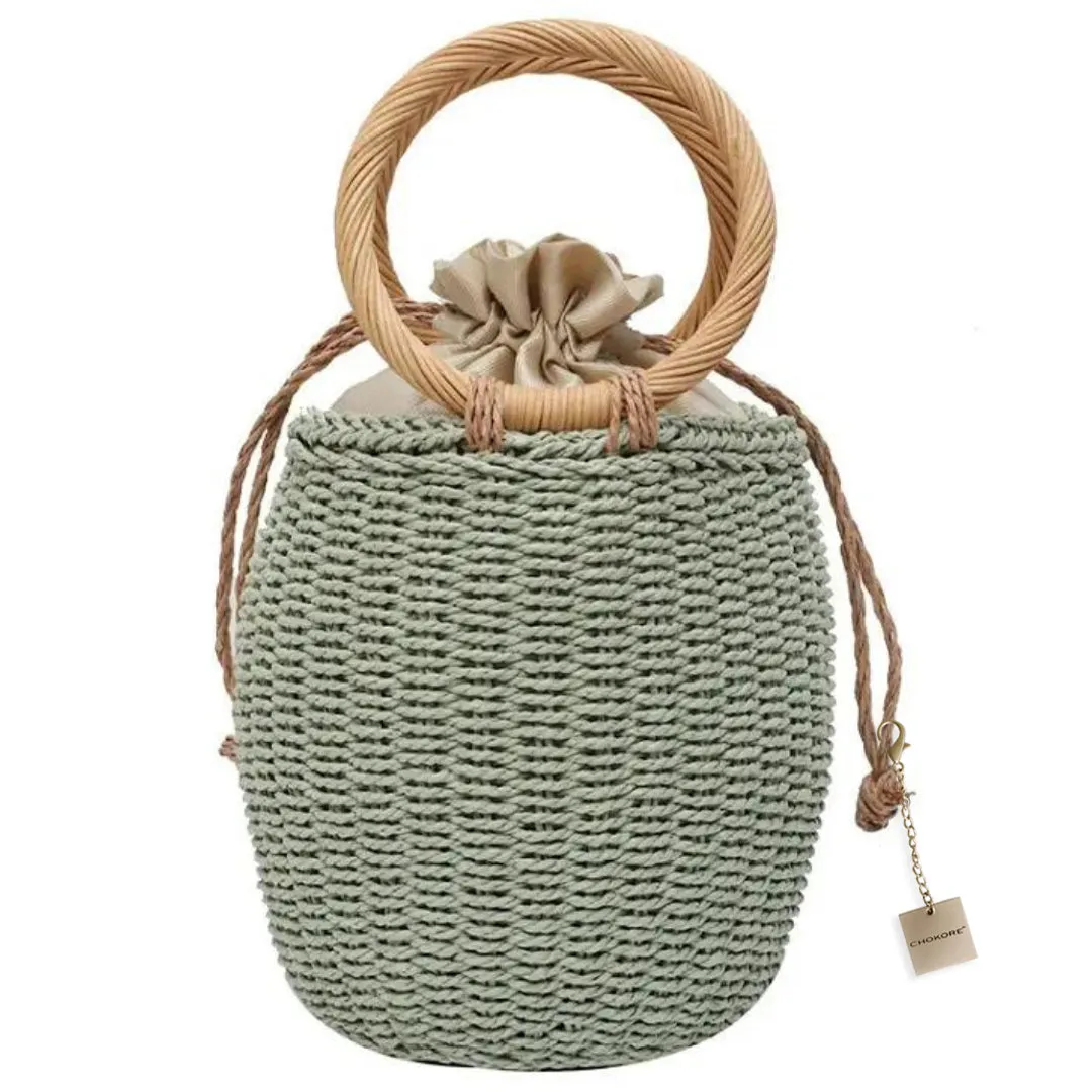 Chokore Straw Pot-shaped Bag (Green)