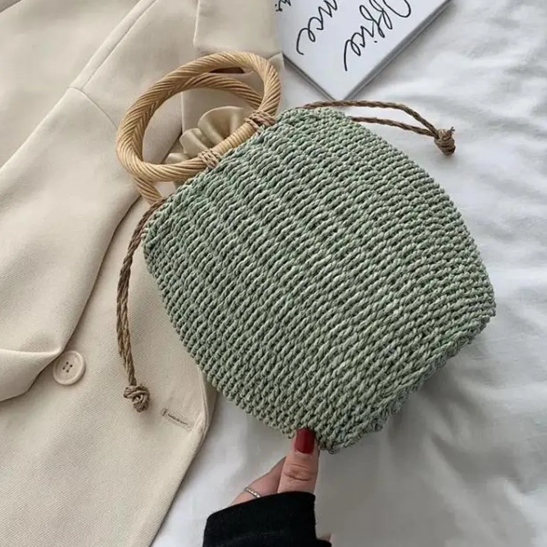 Chokore Straw Pot-shaped Bag (Green)