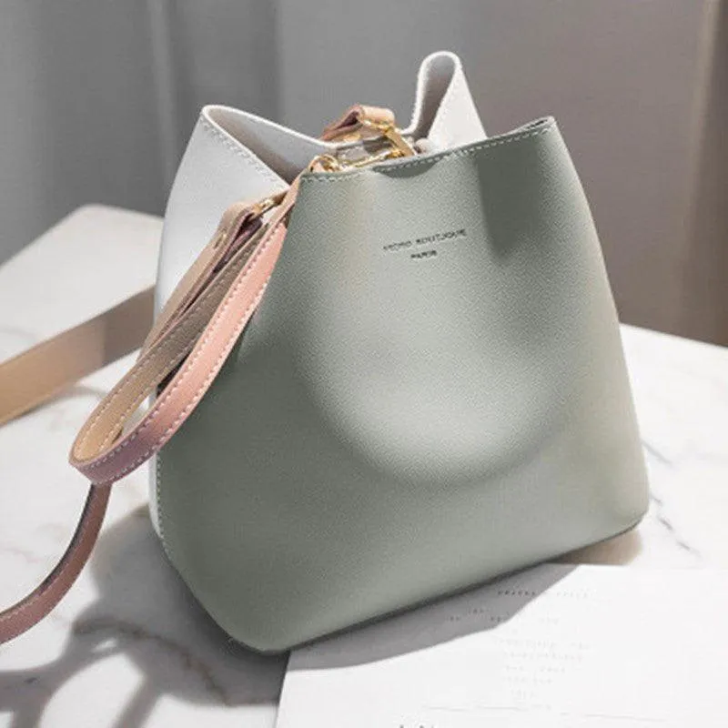 Contrast Wide Shoulder Bucket Bag