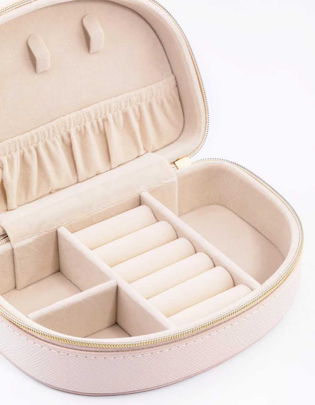 Cream Faux Leather Half Moon Jewellery Case