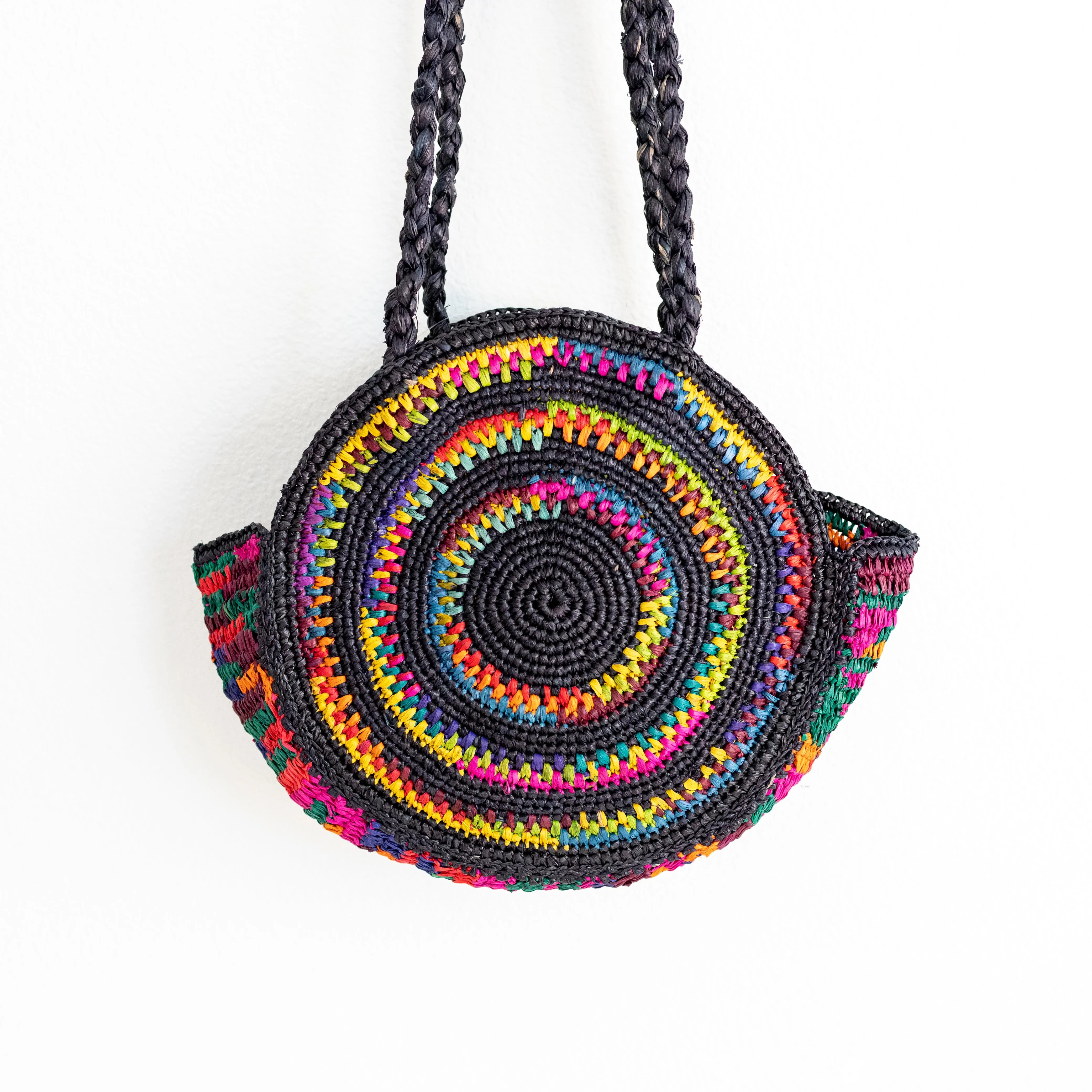 Elena Handbags Round Raffia Woven Shoulder Bag