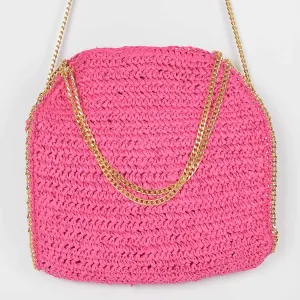 Faux Straw Chain Tote Bag