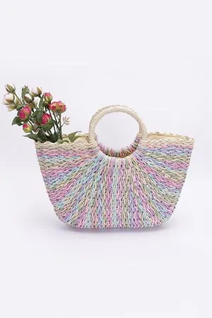 Faux Straw Round Handle Basket Tote