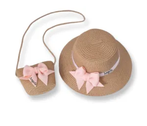 Girls Personalized Beach Bag and Sun Hat Set - Pink