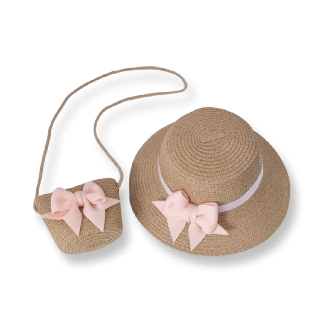 Girls Personalized Beach Bag and Sun Hat Set - Pink