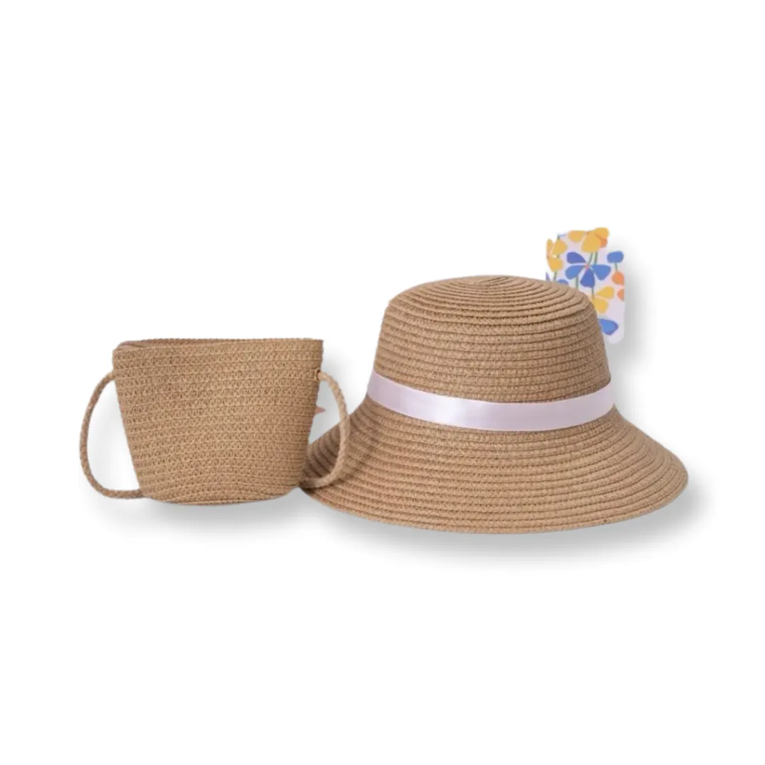 Girls Personalized Beach Bag and Sun Hat Set - Pink