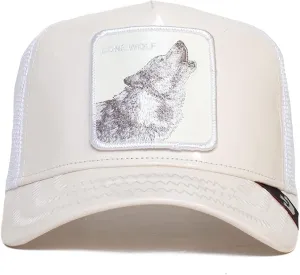 Goorin Bros. The Farm Unisex, White Wolf, High Shine Faux Leather Adjustable Snapback Trucker Hat, One Size