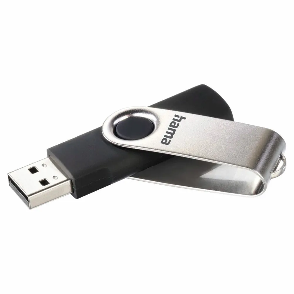 Hama Rotate USB 2.0 10MB/s 8GB USB Flash Drive - Black & Silver | 908919