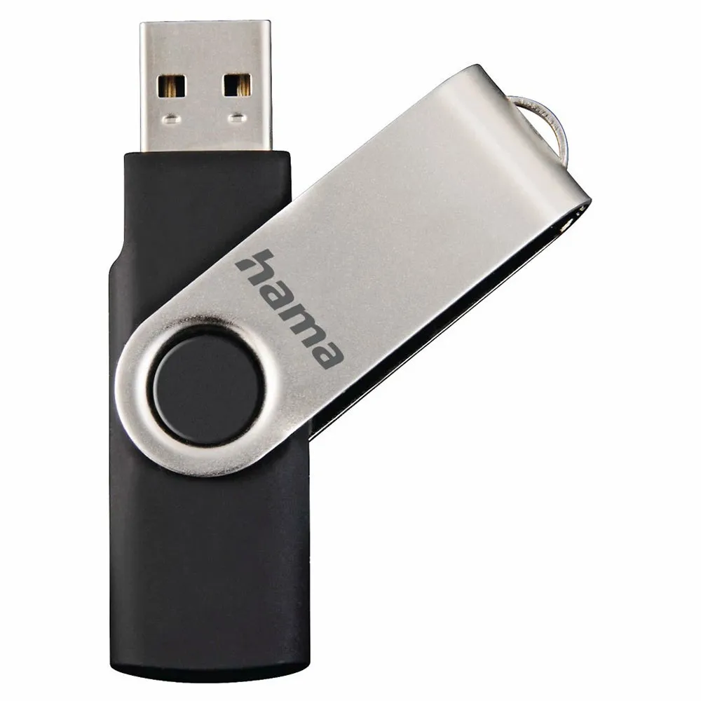 Hama Rotate USB 2.0 10MB/s 8GB USB Flash Drive - Black & Silver | 908919