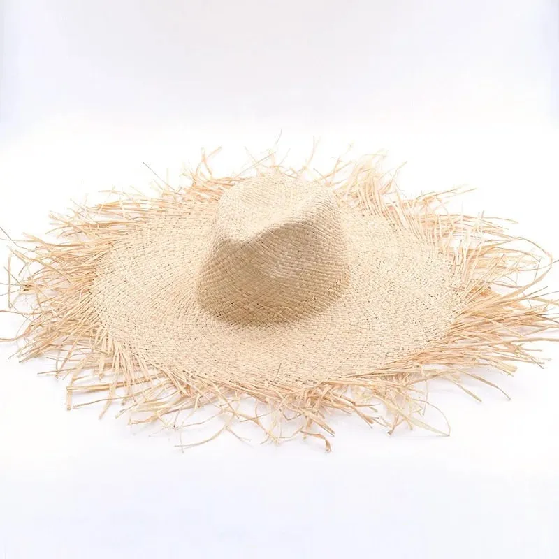 Handmade Women Straw Sun Hats Large Wide Brim Beach Straw Sun Caps