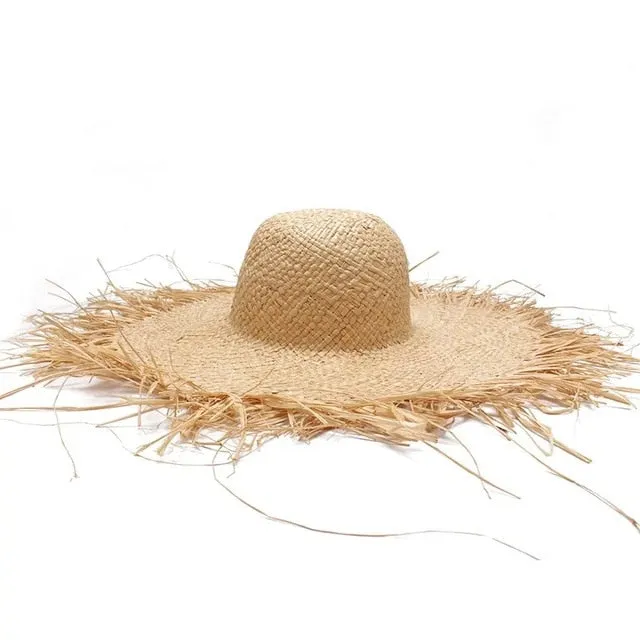 Handmade Women Straw Sun Hats Large Wide Brim Beach Straw Sun Caps