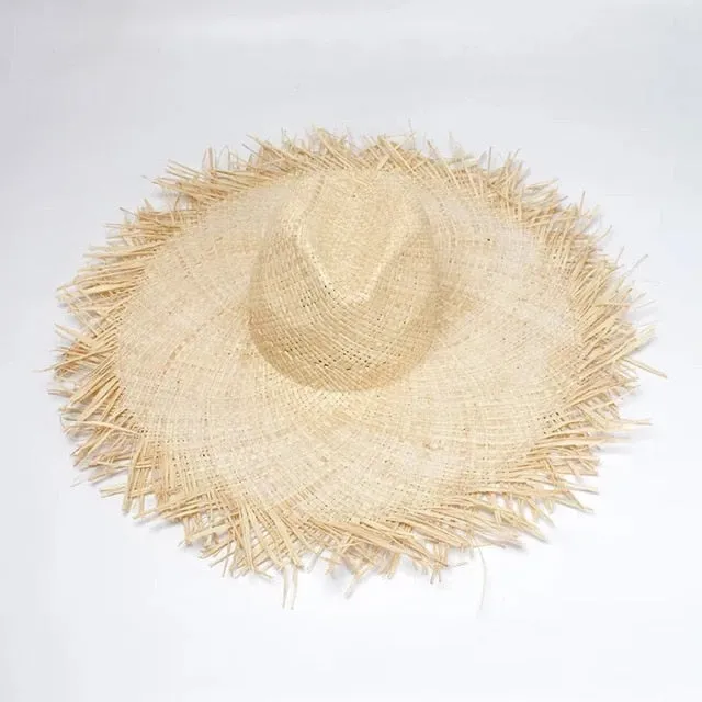 Handmade Women Straw Sun Hats Large Wide Brim Beach Straw Sun Caps