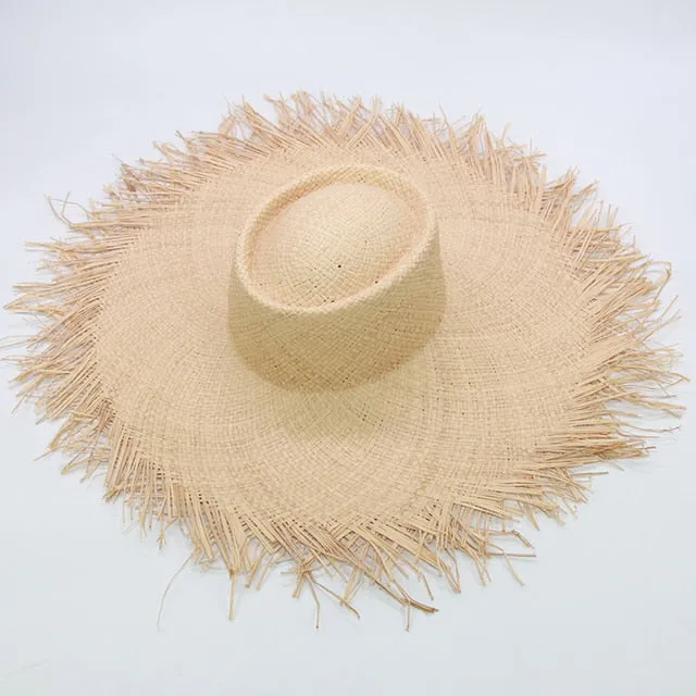 Handmade Women Straw Sun Hats Large Wide Brim Beach Straw Sun Caps