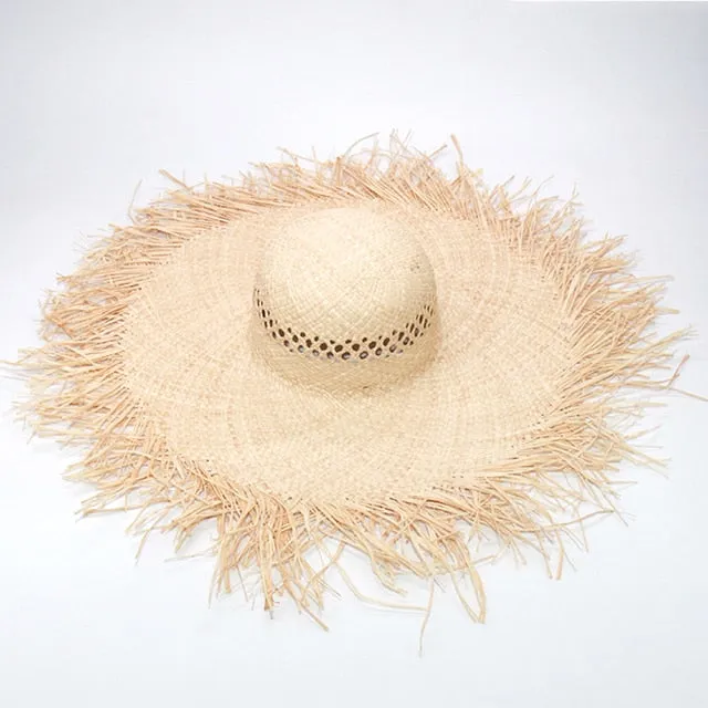 Handmade Women Straw Sun Hats Large Wide Brim Beach Straw Sun Caps