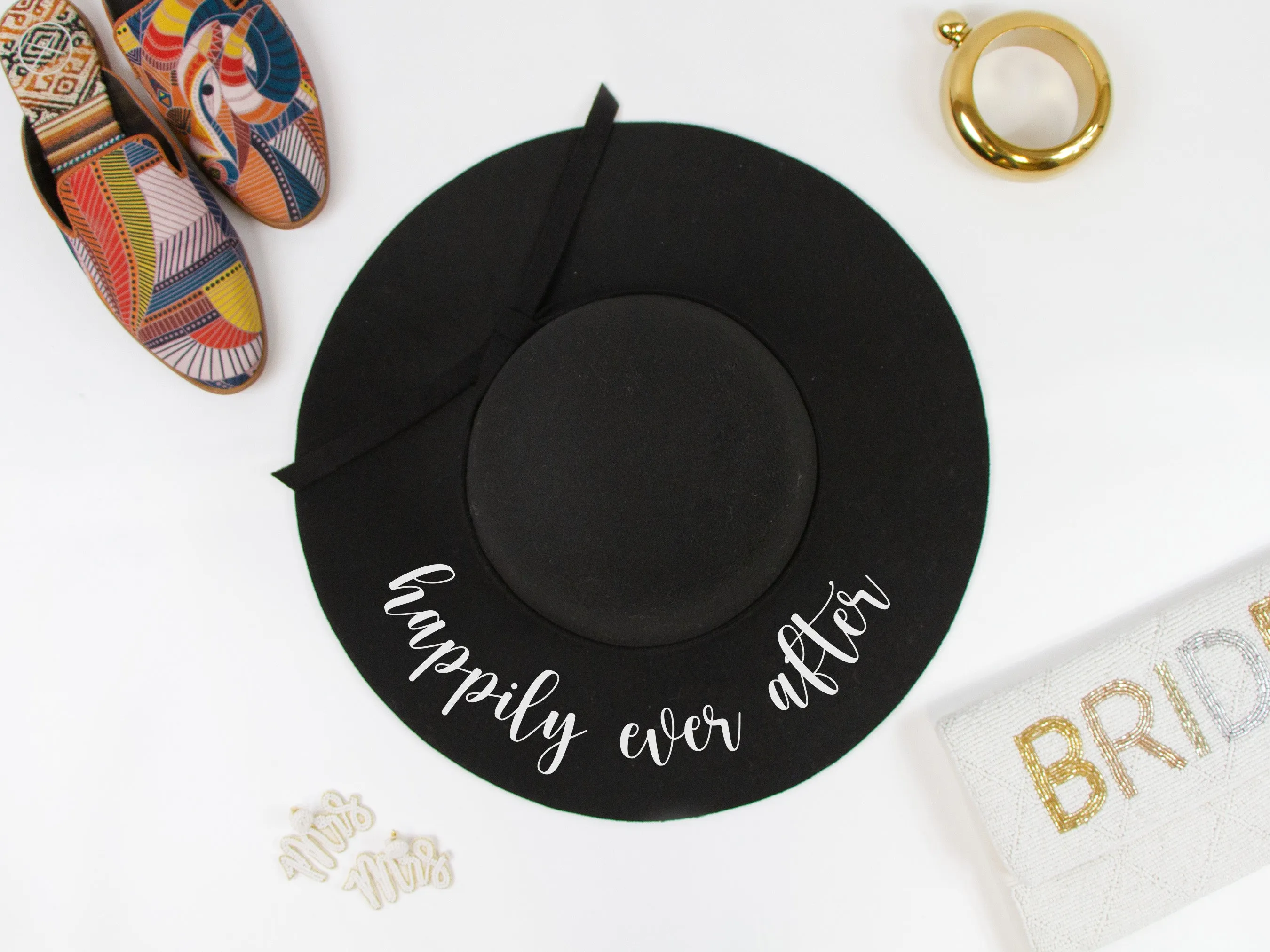 Happily Ever After Black Felt Floppy Hat