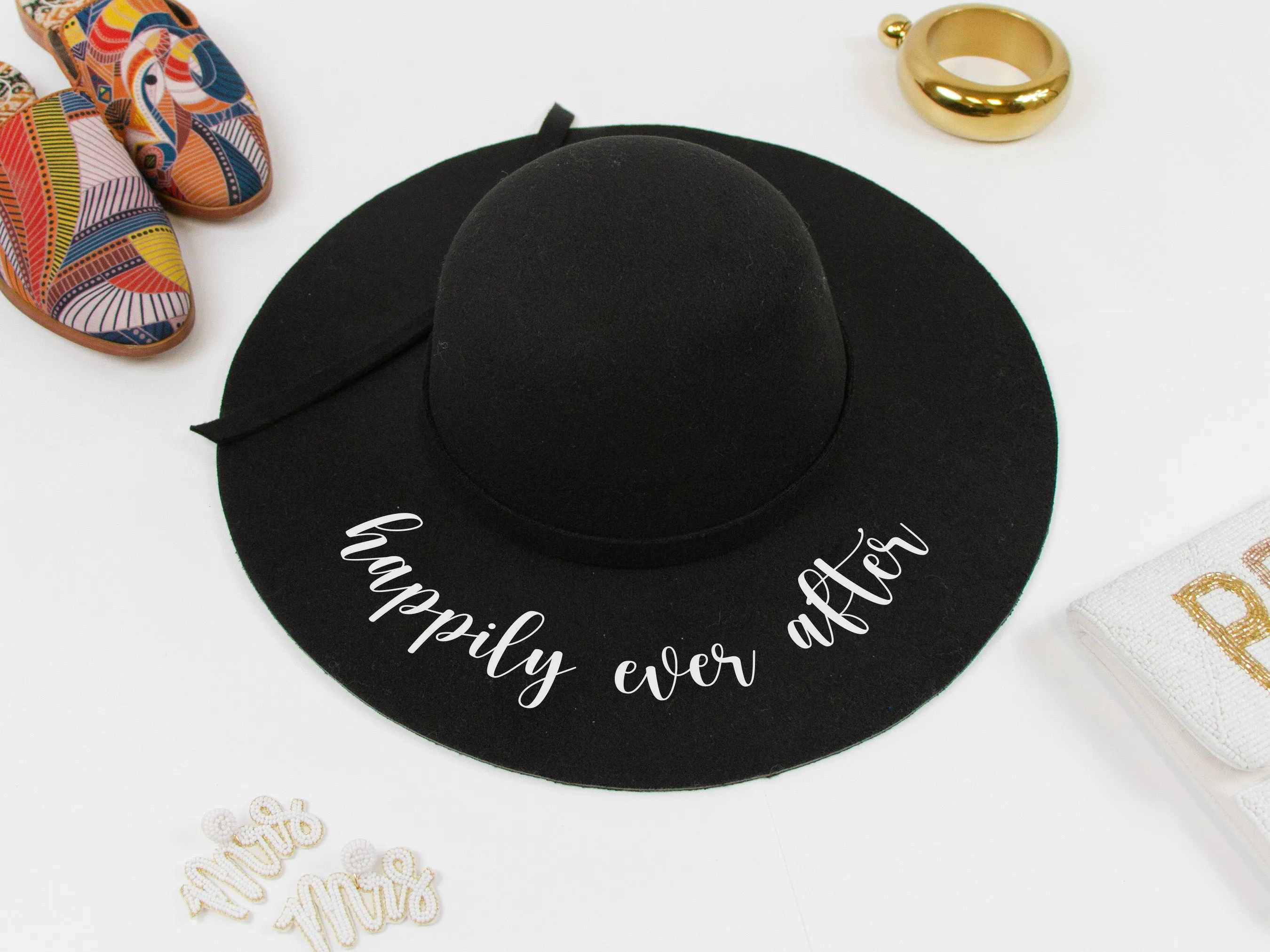 Happily Ever After Black Felt Floppy Hat