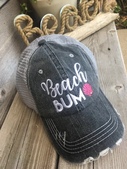 Hola beaches hats! | Womens embroidered trucker cap | Personalize | Beach hats | Cute palm trees, sunshine, waves and seashell | Girls weekend accessories.