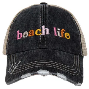 Hola beaches hats! | Womens embroidered trucker cap | Personalize | Beach hats | Cute palm trees, sunshine, waves and seashell | Girls weekend accessories.