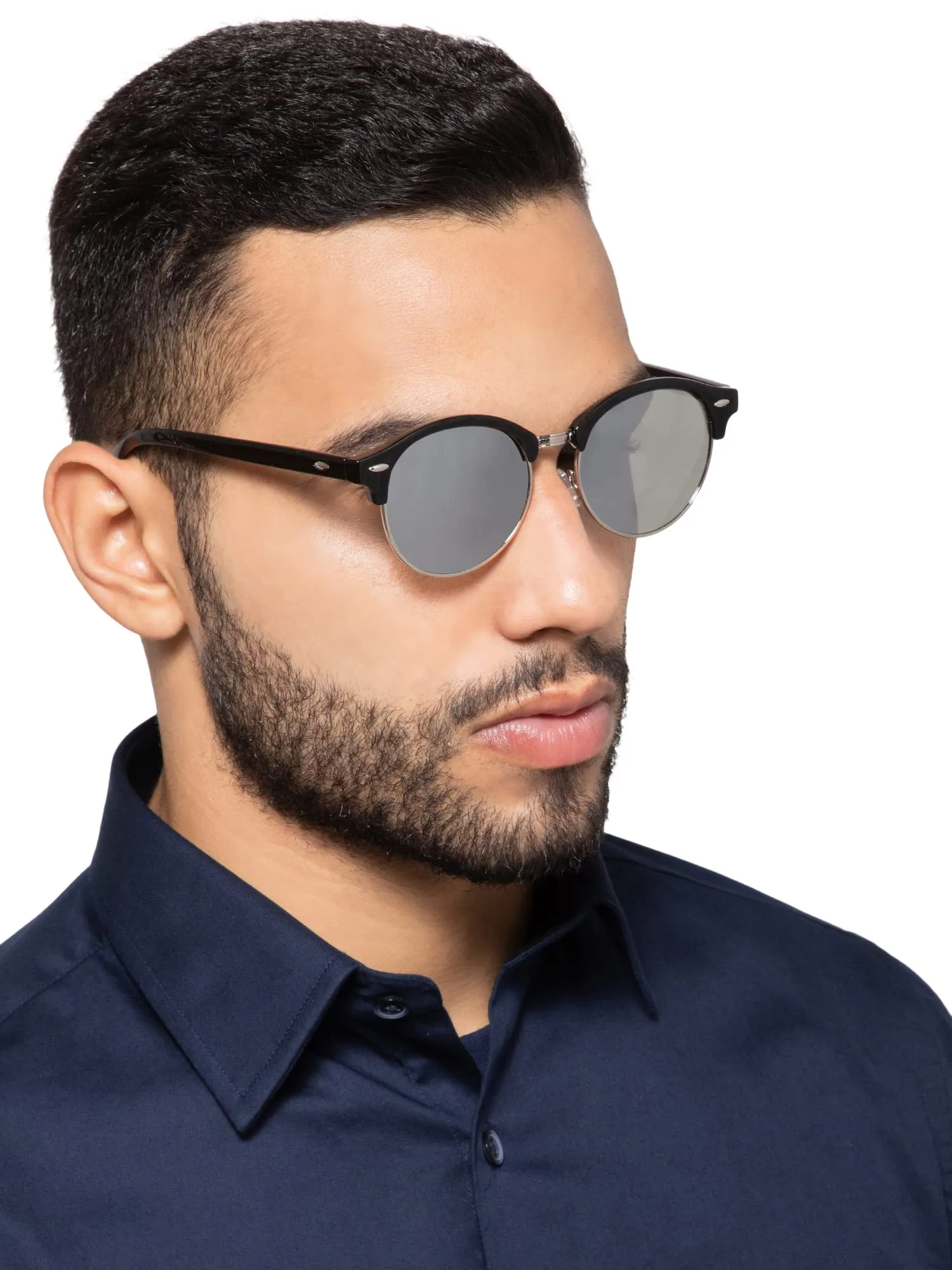 Intellilens | Branded Latest and Stylish Sunglasses | Polarized and 100% UV Protected | Light Weight, Durable, Premium Looks | Men | Silver Lenses | Round | Medium