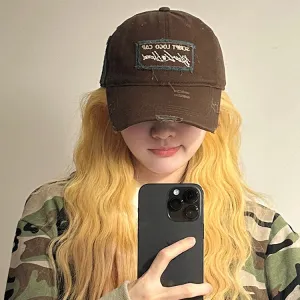 Internet celebrity brushed large patch embroidered letters hole baseball cap outdoor face-showing small visor retro peaked cap for women