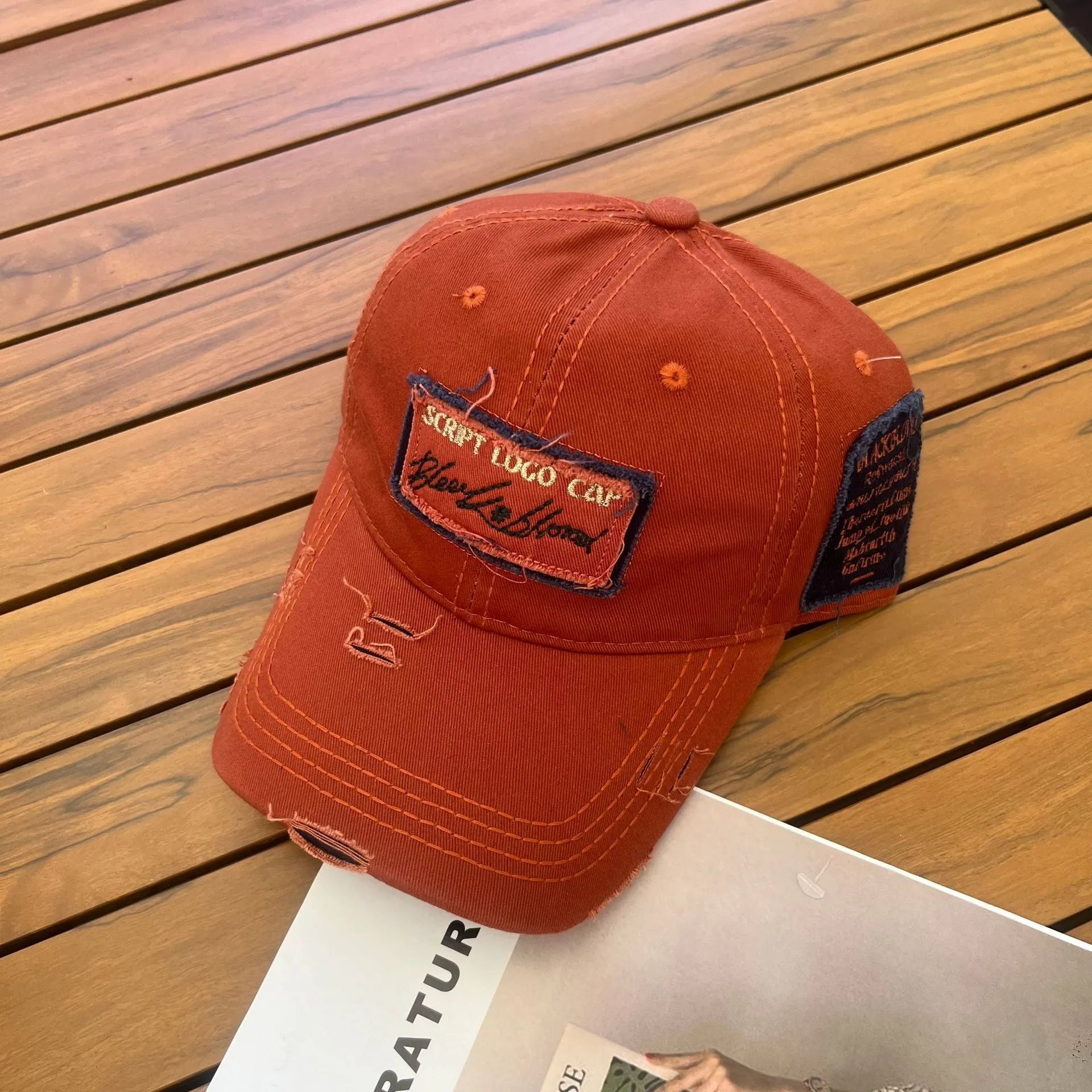 Internet celebrity brushed large patch embroidered letters hole baseball cap outdoor face-showing small visor retro peaked cap for women