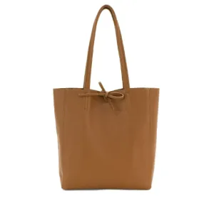 Italian Plain Leather Soft Tote Shopper Swolit Benedetta - Dark Tan