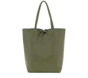 Italian Plain Leather Soft Tote Shopper Swolit Benedetta Light- Olive Green