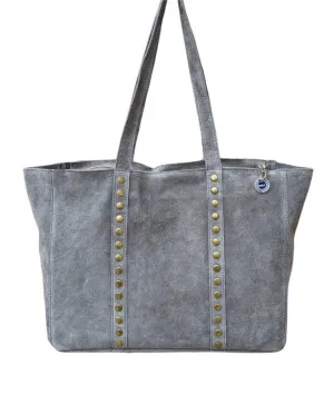 Italian Stylish Studded Suede Leather Soft Tote Shopper Swolit - Popolare - Grey