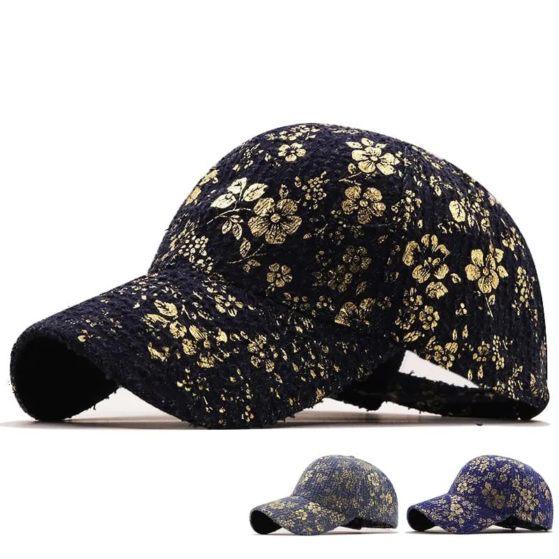 J&M Golden Floral Baseball Cap